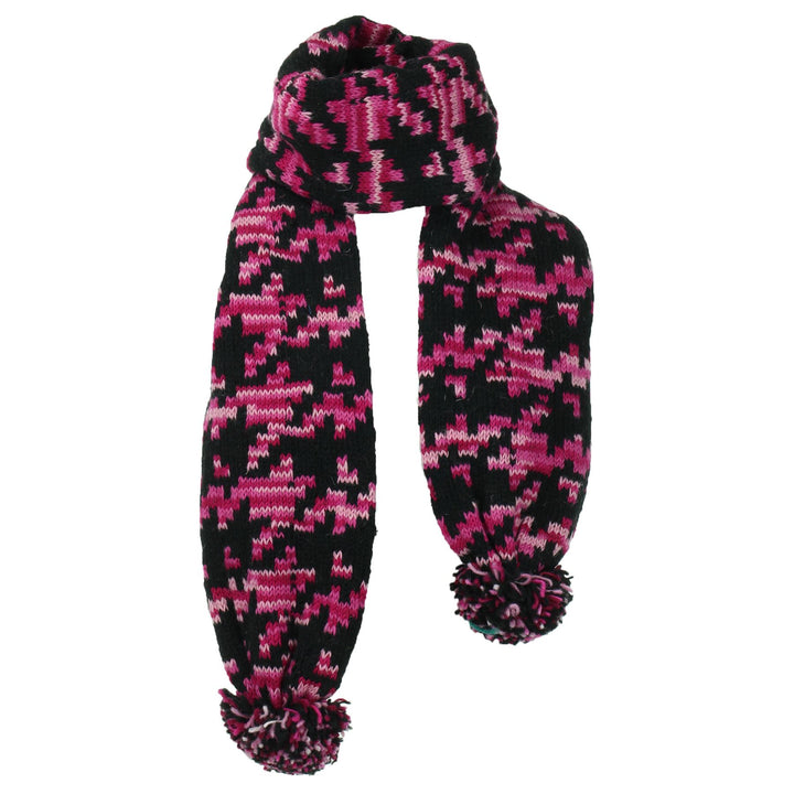 Chunky Wool Knit Scarf - Pink Houndstooth