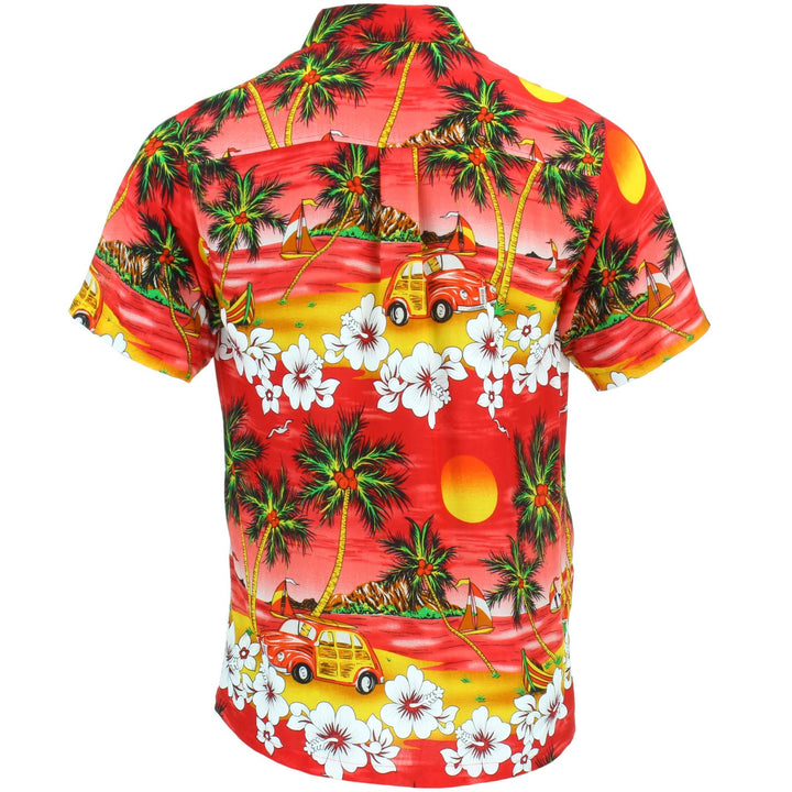 Short Sleeve Hawaiian Shirt - Sunset Camper - Red