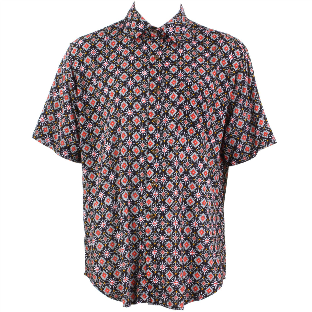 Regular Fit Short Sleeve Shirt - Black Red & Grey Abstract