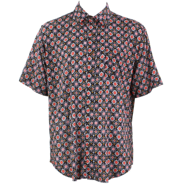 Regular Fit Short Sleeve Shirt - Black Red & Grey Abstract