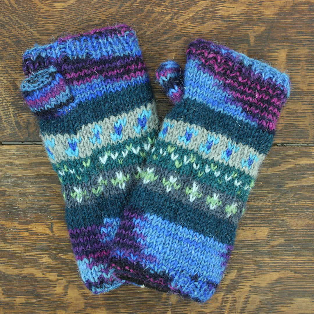 Hand Knitted Wool Arm Warmer - 17 Blue