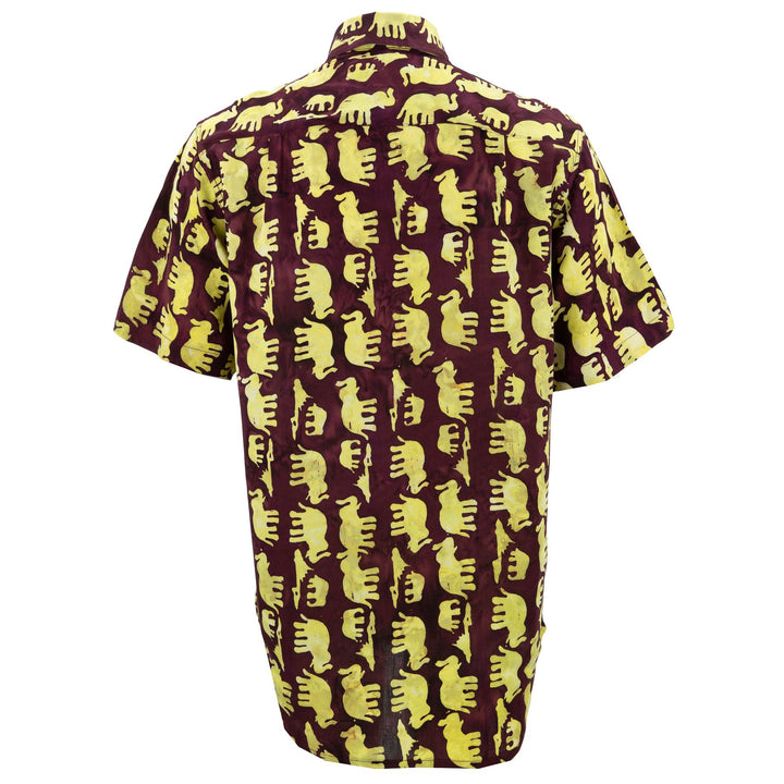 Regular Fit Short Sleeve Shirt - Herd of Elephants - Maroon
