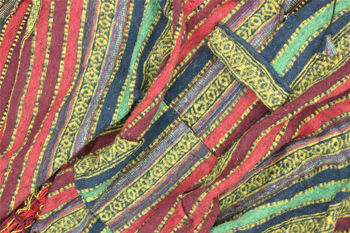 Brushed Gheri Cotton Poncho - 07 Red Green Gold
