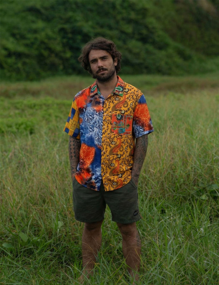 Regular Fit Short Sleeve Shirt - Orange Random Mixed Panel