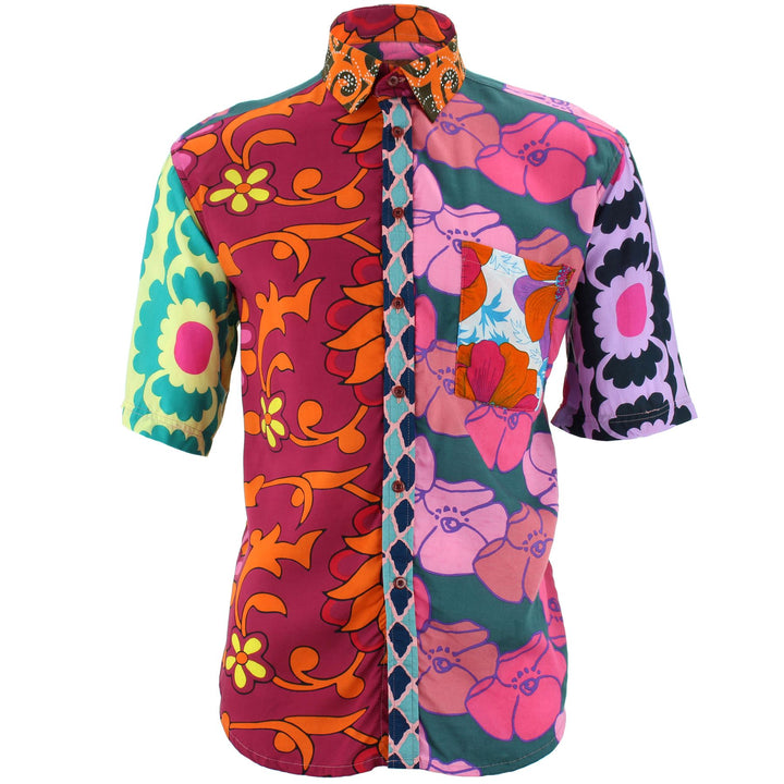Regular Fit Short Sleeve Shirt - Random Mixed Panel - Abstract