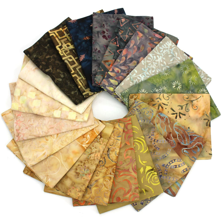 Cotton Batik Pre Cut Fabric Bundles - Fat Quarter - Brown to Beige