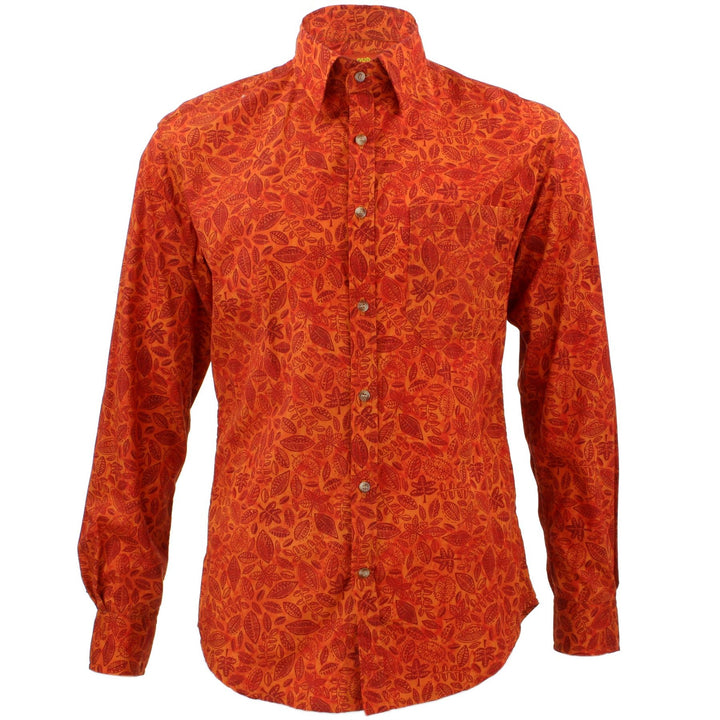 Tailored Fit Long Sleeve Shirt - Orange Geometric Leaves