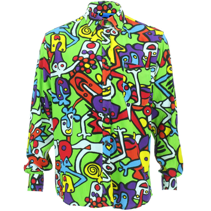 Tailored Fit Long Sleeve Rayon Shirt - Tiffy Print - Green