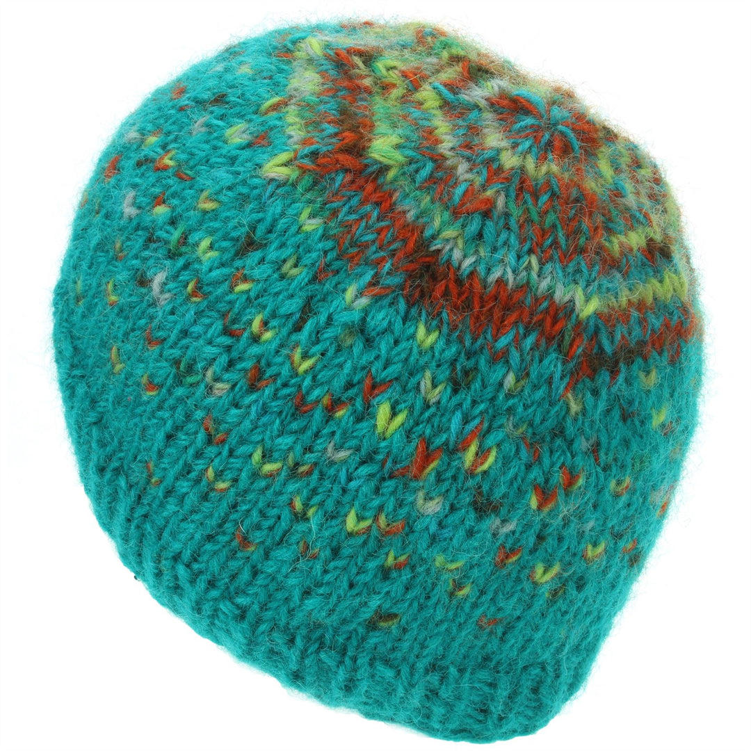 Wool Knit Beanie Hat - Cyan