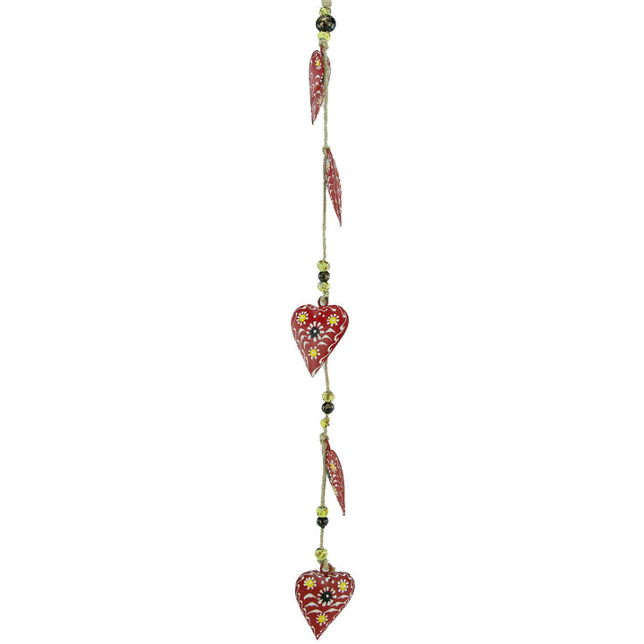 Hanging Mobile Decoration String of Hearts - Red - Sand String