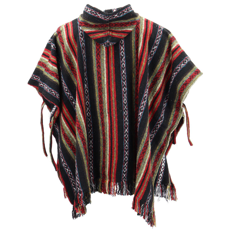 Brushed Cotton Hooded Poncho - Black Red