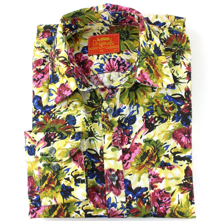 Tailored Fit Long Sleeve Shirt - Green & Blue Abstract Floral