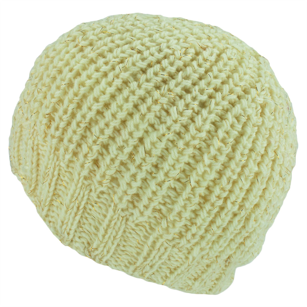 Acrylic Knit Fleck Beanie Hat - White