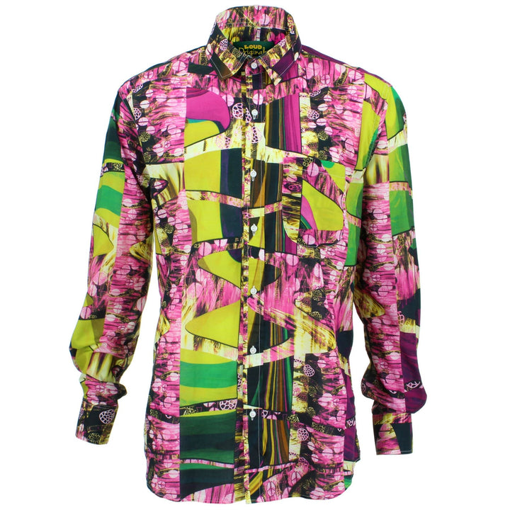 Regular Fit Long Sleeve Shirt - Pink & Green Abstract