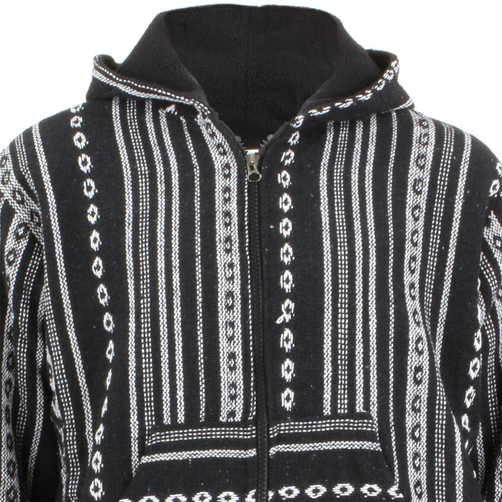 Fleece Lined Woven Zip Hoodie - Black & White