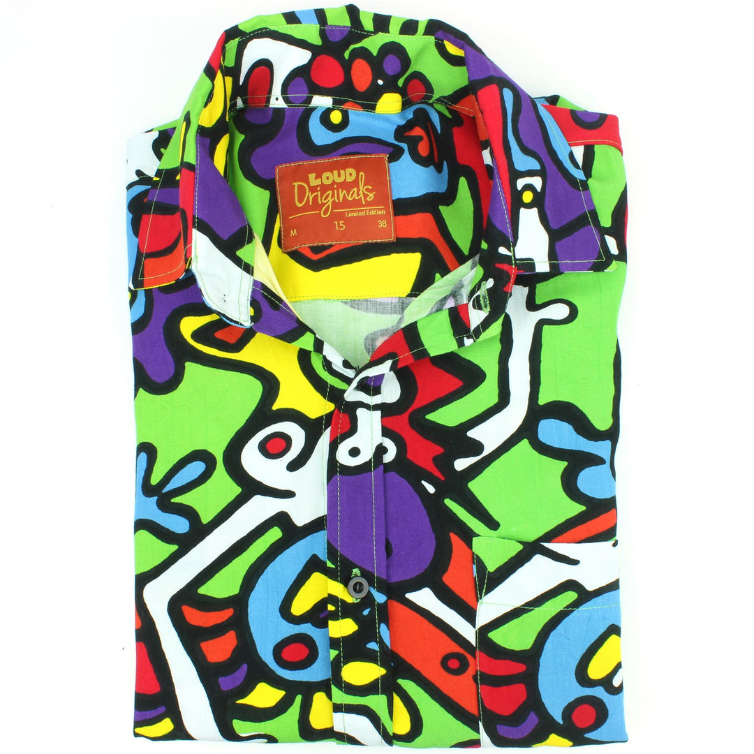 Slim Fit Short Sleeve Rayon Shirt - Tiffy Print - Green