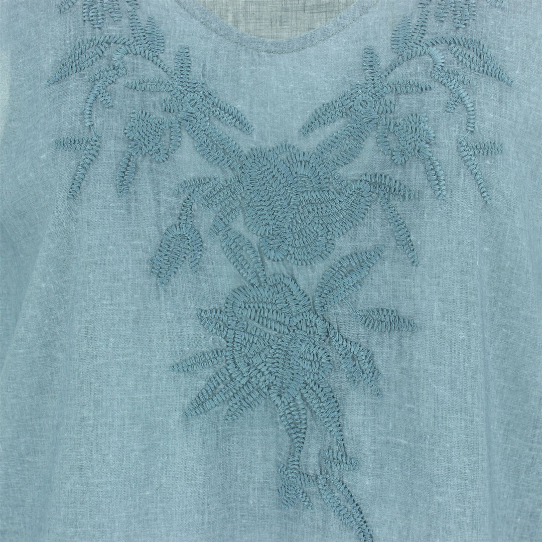 Embroidered Sleeveless Top - Blue Grey
