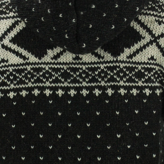 Wool Knit Fairisle Hooded Jacket - Charcoal