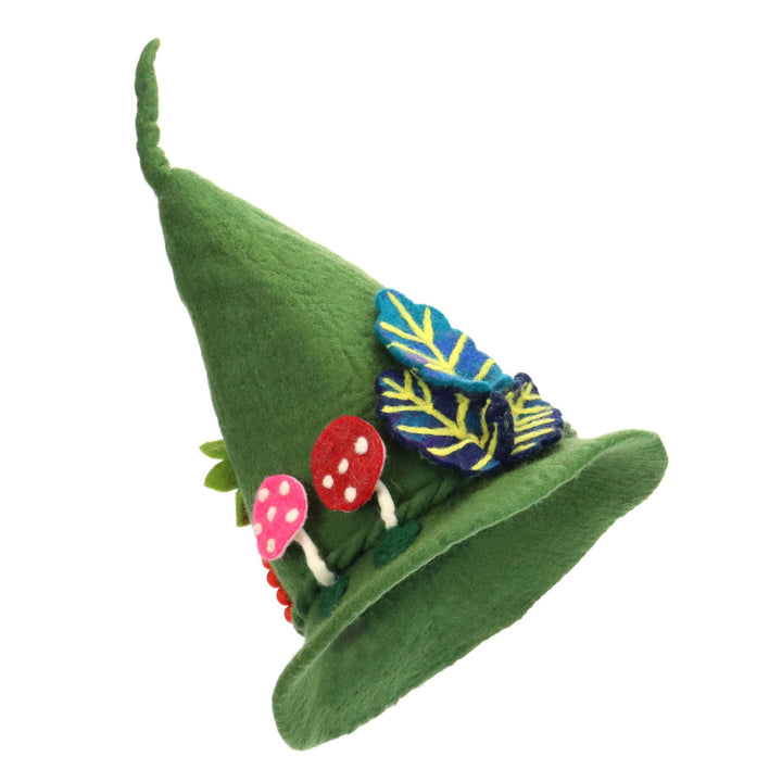 LoudElephant Handcrafted Wool Felt Hat from Nepal - Mystical Woodland Green
