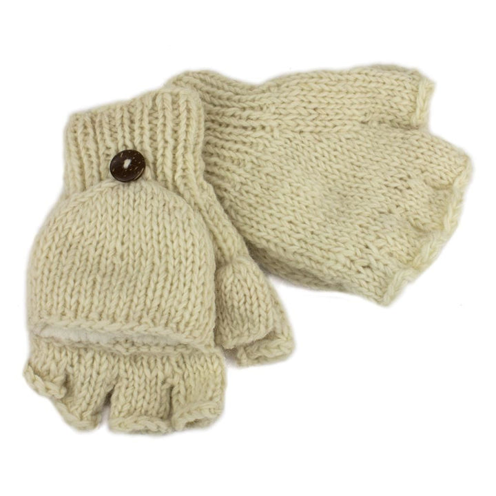 Chunky Wool Knit Fingerless Shooter Gloves - Plain - Off White