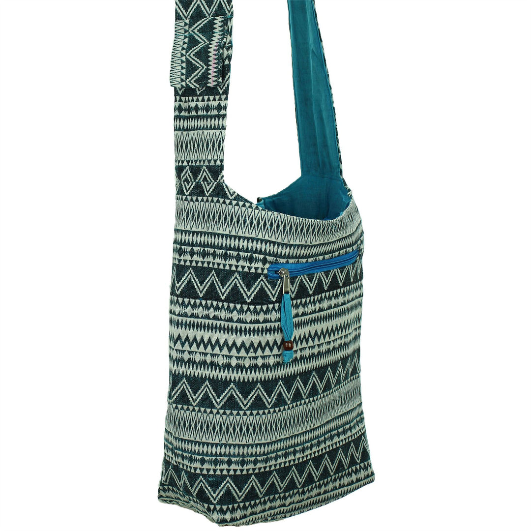 Cotton Canvas Sling Shoulder Bag - Turquoise