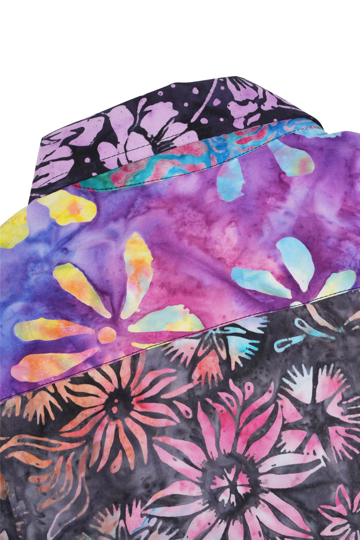 Regular Fit Short Sleeve Shirt - Random Mixed Panel Batik Purple