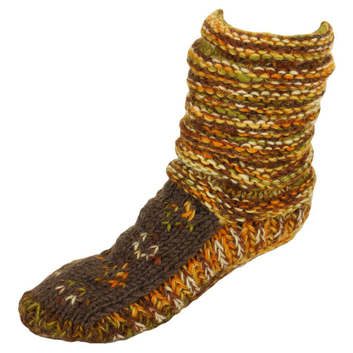 Chunky Wool Knit Slipper Socks - Rusty Brown