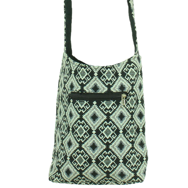 Cotton Canvas Sling Shoulder Bag - Aztec Grey Black