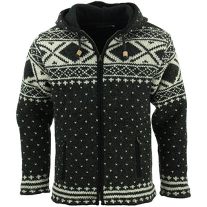 Veste à capuche en tricot de laine jacquard - anthracite