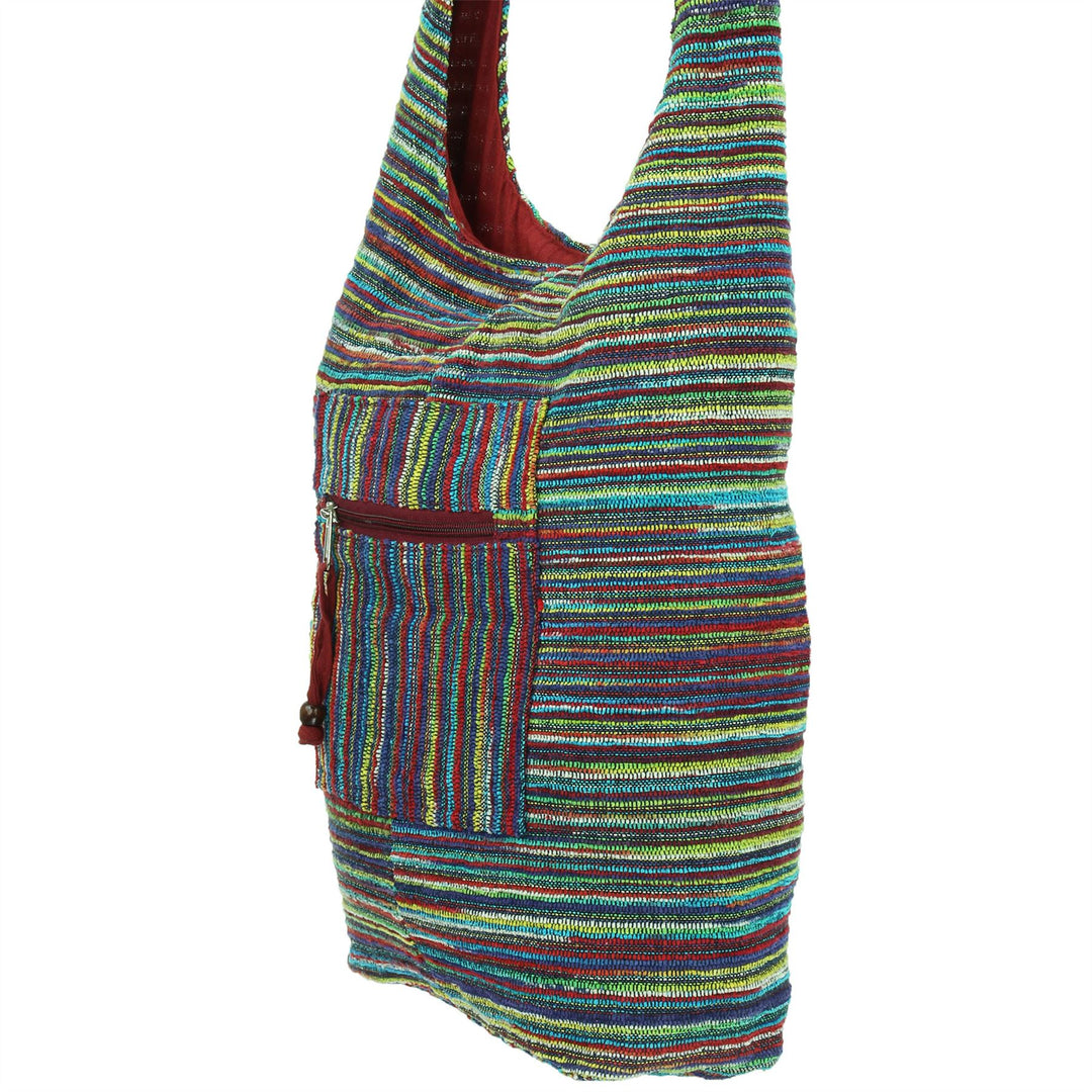 Striped Chenille Sling Shoulder Bag - Multi - Dark Red Lining