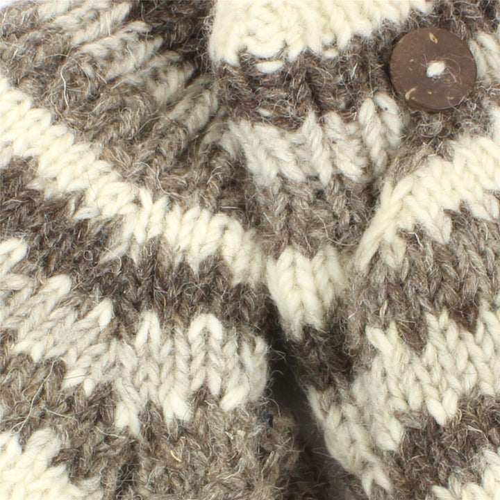 Chunky Wool Knit Fingerless Shooter Gloves - Stripe - Grey & White
