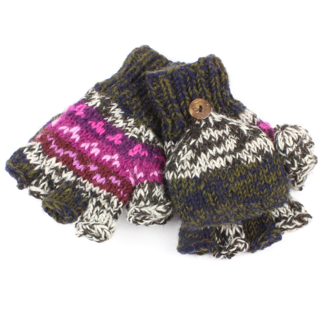 Wool Knit Fingerless Shooter Gloves - Space Dye (Dark Multi)