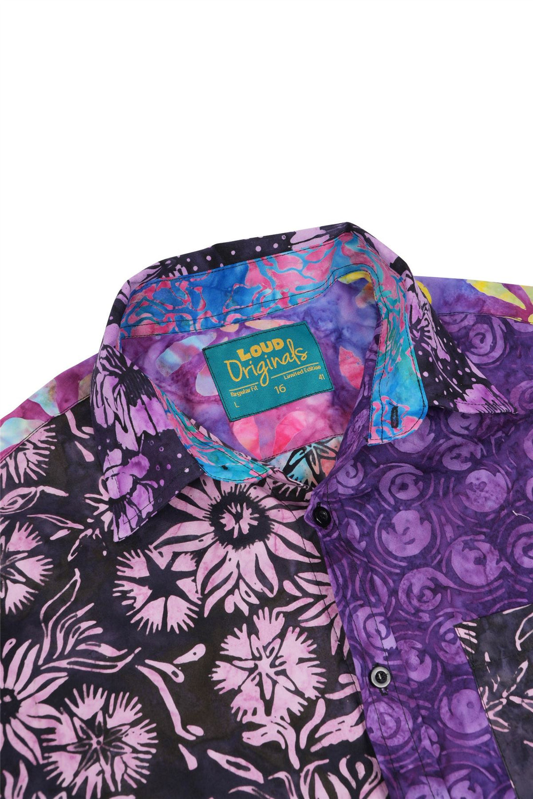 Regular Fit Short Sleeve Shirt - Random Mixed Panel Batik Purple