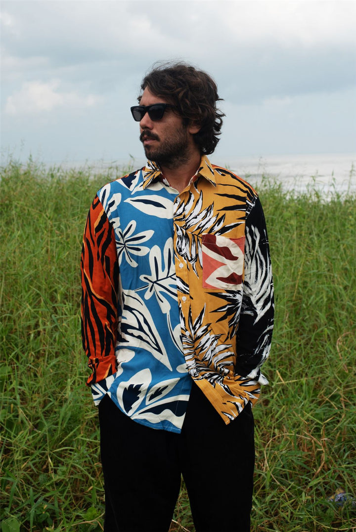 Regular Fit Long Sleeve Shirt - Random Mixed Panel Tropical