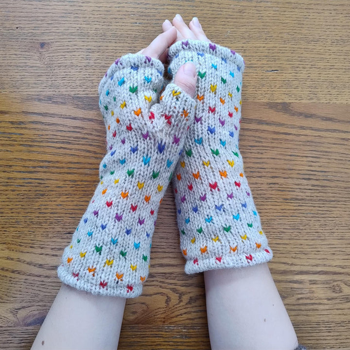 Wool Knit Fleece Lined  Wrist Warmers - Tik Tik Grey