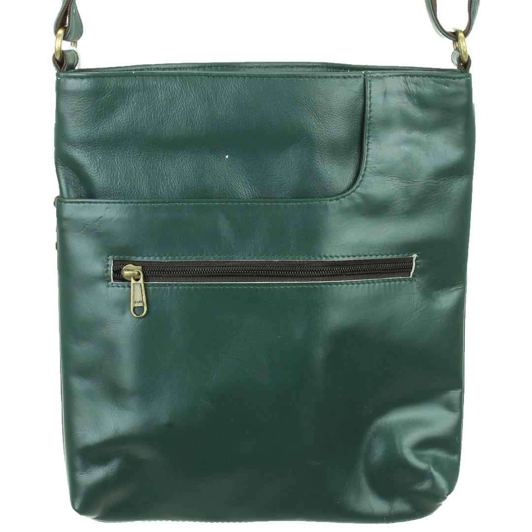 Real Leather Cross Body Messenger Shoulder Bag - Green