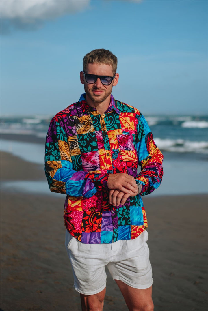 Regular Fit Long Sleeve Shirt - Paradise Patchwork Large