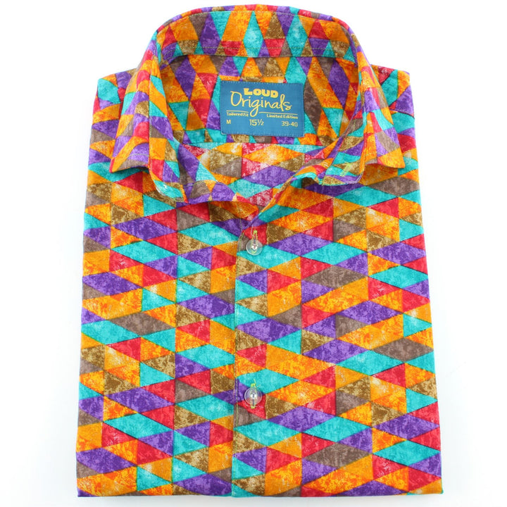 Tailored Fit Short Sleeve Shirt - Purple Orange Harlequin
