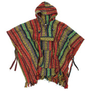 Brushed Gheri Cotton Poncho - 07 Red Green Gold