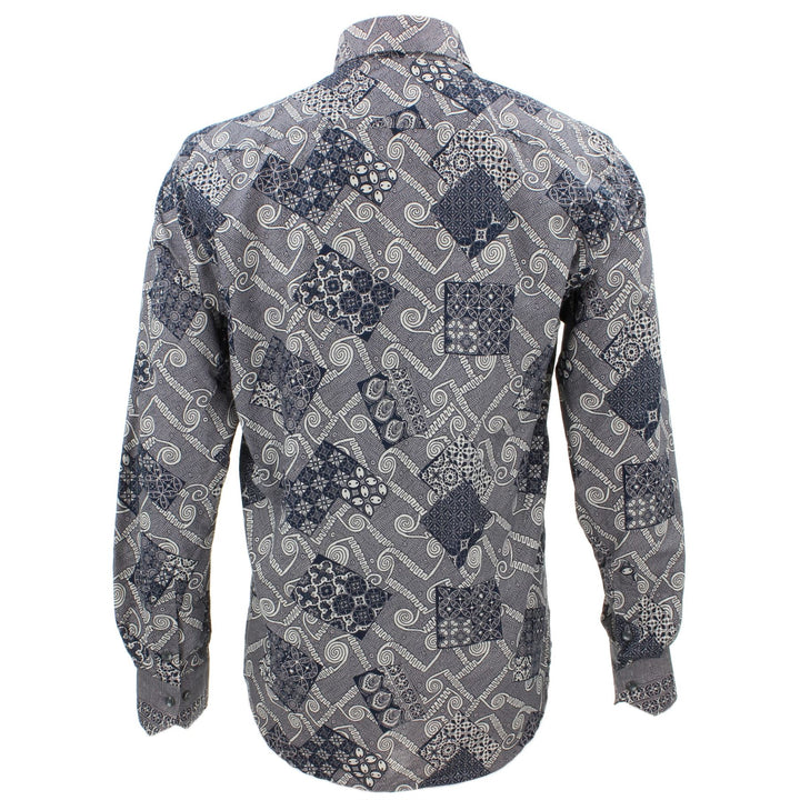 Tailored Fit Long Sleeve Shirt - Blue & Grey Patch