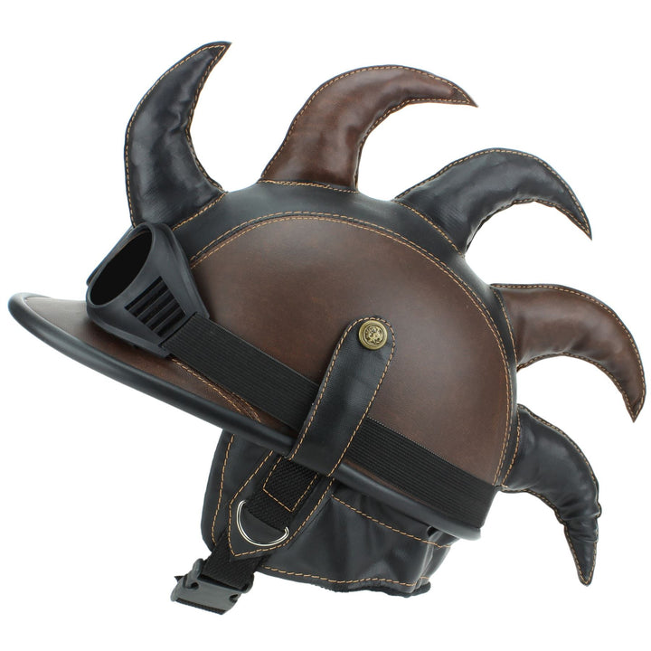 Saw Blade Mohawk Horned Novelty Festival Helmet with Goggles - Black & Brown