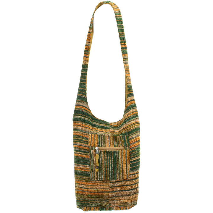 Striped Chenille Sling Shoulder Bag  - Green Gold