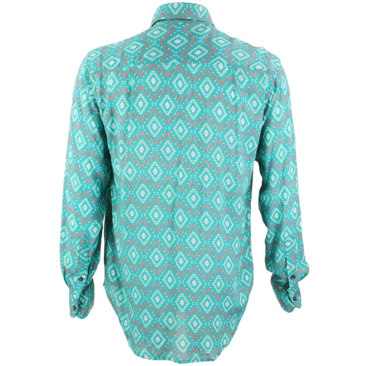 Regular Fit Long Sleeve Shirt - Green Aztec Diamonds