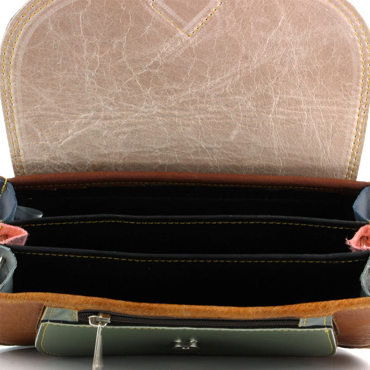 Real Leather Colourful Messenger Shoulder Bag - Green Mix