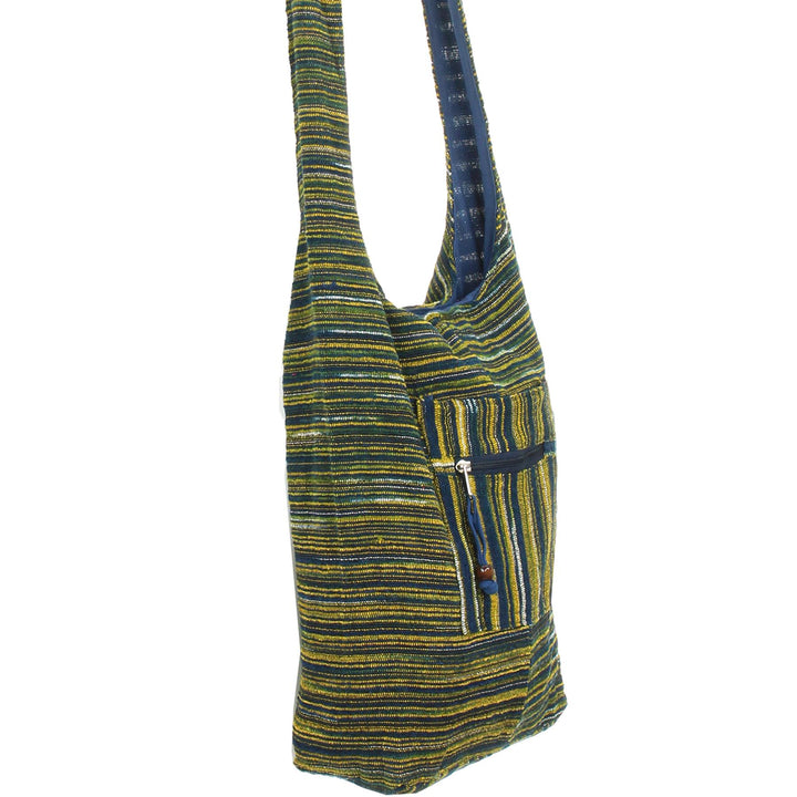 Striped Chenille Sling Shoulder Bag - Navy Yellow