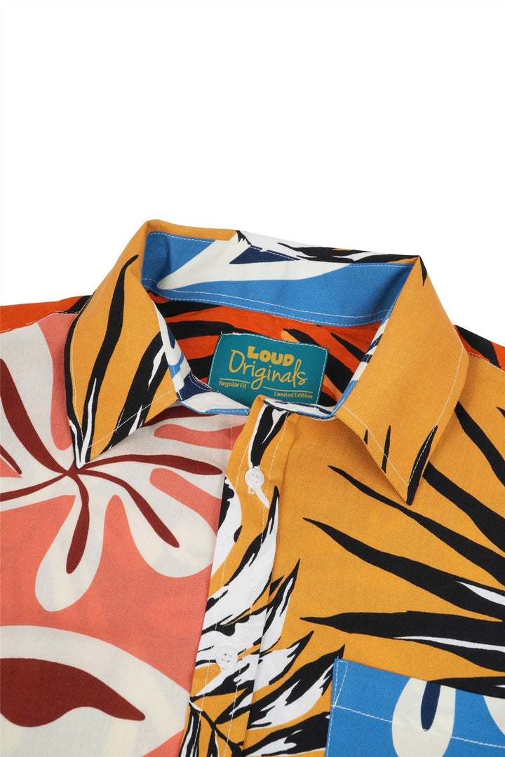 Regular Fit Short Sleeve Shirt - Random Mixed Panel Tropical