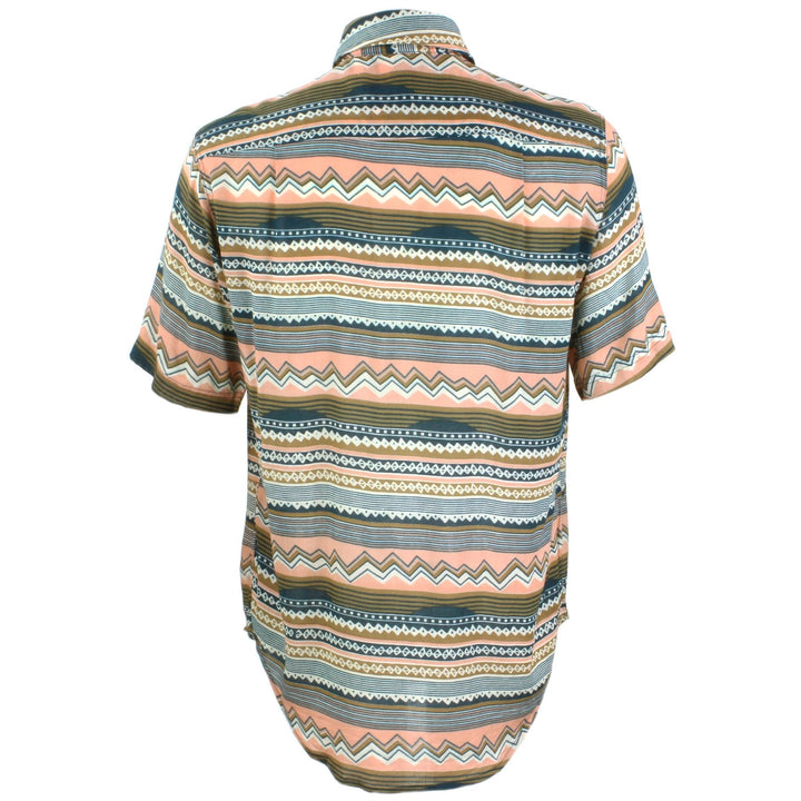 Regular Fit Short Sleeve Shirt - Orange Blue & White Zig Zags