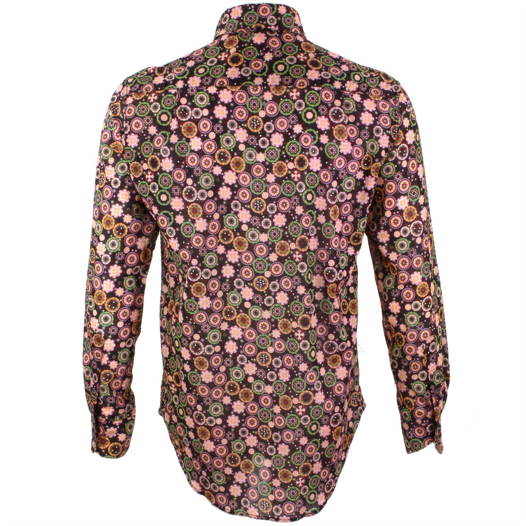 Regular Fit Long Sleeve Shirt - Black Green & Orange Abstract Circles