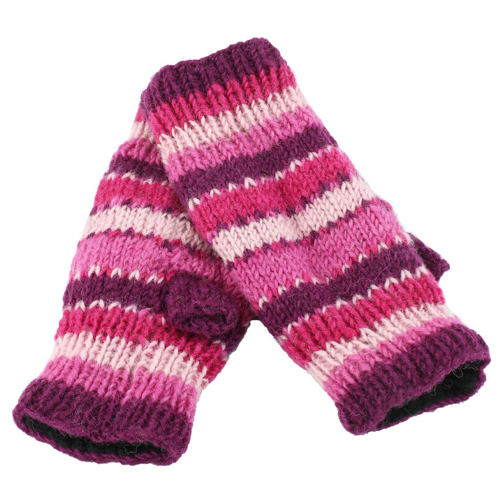 Wool Knit Arm Warmer - Stripe - Pink