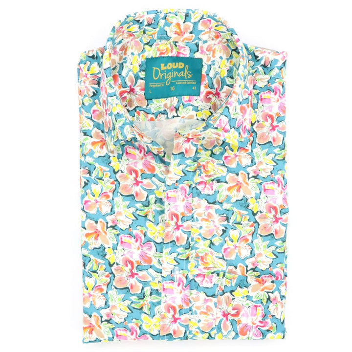 Regular Fit Short Sleeve Shirt - Ditsy Turquoise